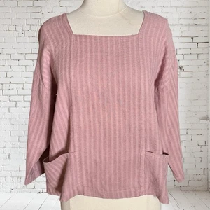 Eileen Fisher Linen Boxy Top Sz M Lagenlook Pockets 3/4 Sleeves Square Neck USA - Picture 1 of 6
