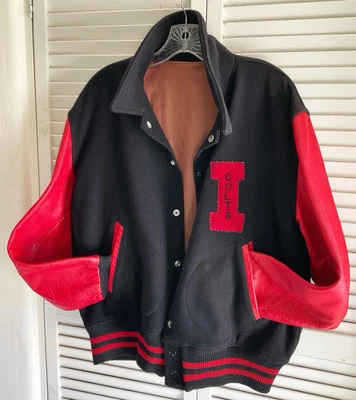 1950s Varsity Jacket Mid Century  Letterman Coat  COLTS Red &Black L/X - Image 1 of 4