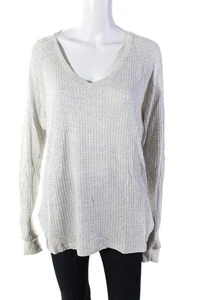 Velvet for Calypso St. Barth Women's Long Sleeves Waffle Knit Top Silver Size L - Picture 1 of 6