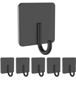 6 Pack Black Towel Hanging Hooks Adhesive Heavy Duty Waterproof Stainless Steel - Picture 1 of 7