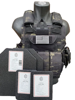 GREEN2 TACTICAL Black Multicam Tactical Vest Plate Carrier W/ (2) 10x12 Curved/ Side Plates