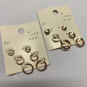 6 Pairs A New Day Nickel Free Gold Tone Huggie Fashion Jewelry Earrings - Picture 1 of 4