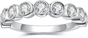 2Ct Round Lab Created Diamond Bezel Set Eternity Band Ring 14K White Gold Plated - Picture 1 of 6