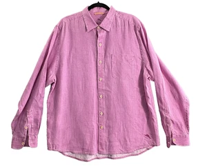 TOMMY BAHAMA Men Linen Shirt Size L Pink Long Sleeve Button Front Vacation 12-2 - Picture 1 of 12