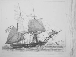 HMS WOLF Sloop of Royal Navy off Dover - 1830 Etching Print by E.W. Cooke - Picture 1 of 2
