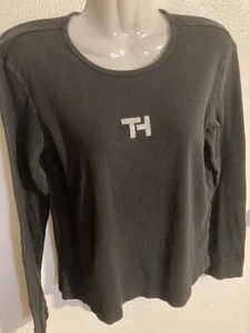 Tommy Hilfiger Mujer L Negro Y2K Camisa Manga Larga Desteñida - Imagen 1 de 8