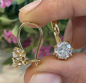 2.80Ct Lab Created Diamonds Drop Dangle Wedding Earrings 14K Yellow Gold Finish - Picture 1 of 5