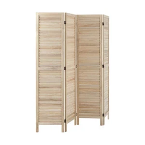Oikiture 4 Panel Room Divider Timber Wooden Natural - Picture 1 of 7