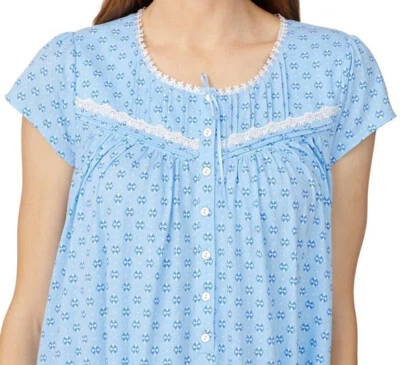 Nwt *SALE* Eileen West Blue Geometric 100% COTTON KNIT Ruffled Short Nightgown S - Image 1 of 4