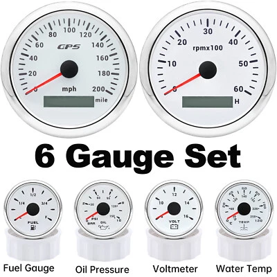 6 Gauge Set 85mm GPS Speedometer 200MPH&Tachometer 6000RPM for Boat Car Truck  - Image 1 of 4
