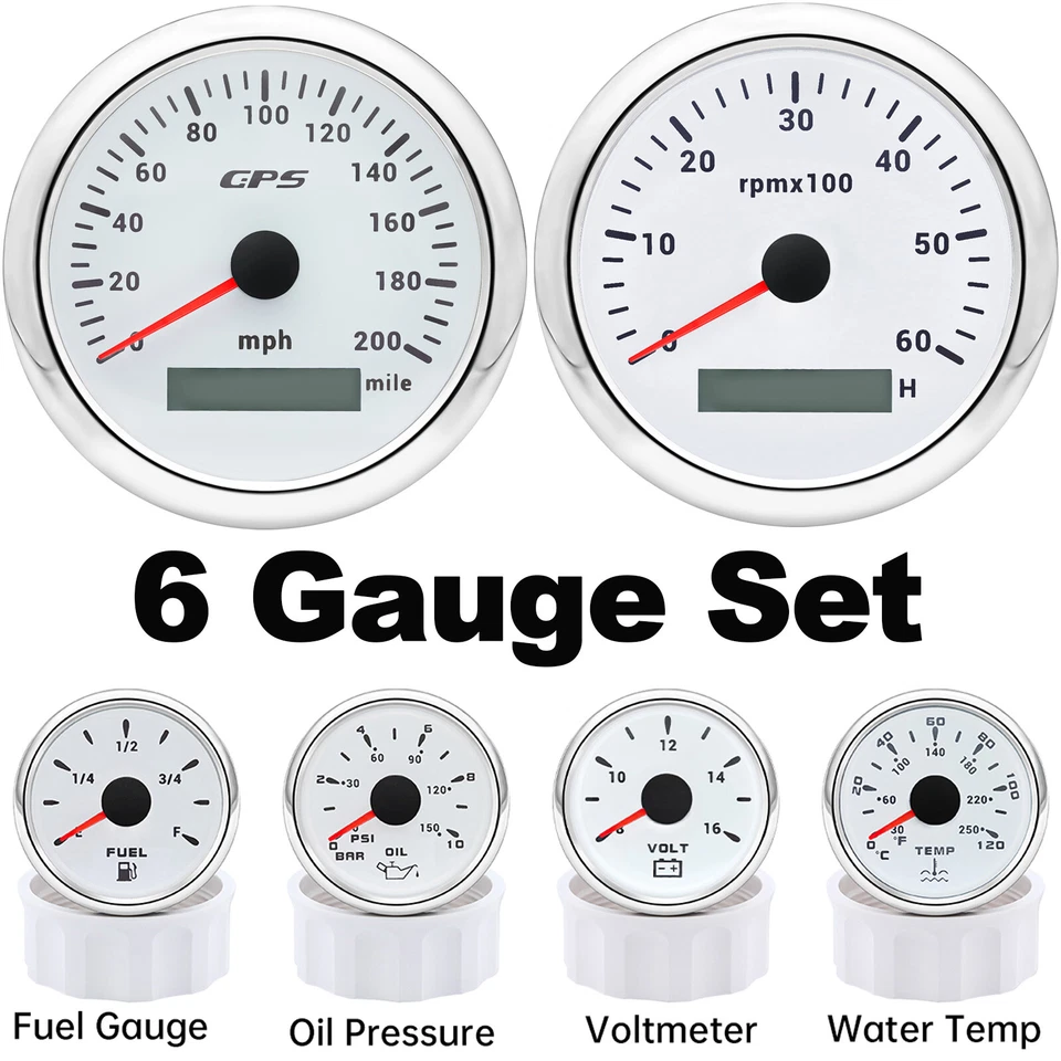 6 Gauge Set 85mm GPS Speedometer 200MPH&Tachometer 6000RPM for Boat Car Truck  - Image 1 of 4
