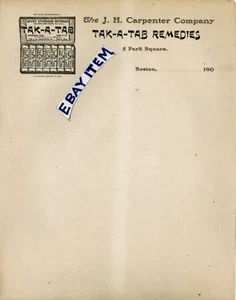 1900 LETTERHEAD Boston Massachusetts J H CARPENTER COMPANY Tak-A-Tab Remedies - Picture 1 of 1