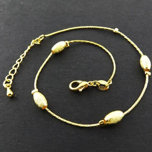 Anklet XL Bracelet Real 18K Yellow Gold Filled Solid Snake Bead Link Design  - Picture 1 of 3