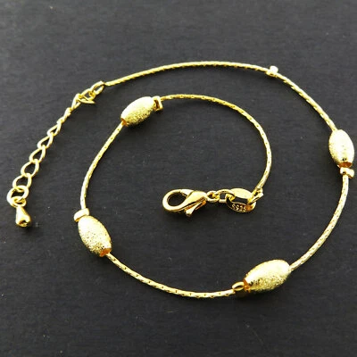 Anklet XL Bracelet Real 18K Yellow Gold Filled Solid Snake Bead Link Design  - Image 1 of 3