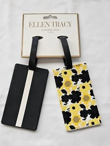 Ellen Tracy Luggage Tags Two Pack Easy Luggage Identification Black & Yellow New - Picture 1 of 2