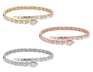 Alternating Rows Serpentine 1 CT Real Diamond Studded Bangle Bracelet Gold 7M... - Picture 1 of 7