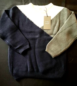 MILES THE LABEL  Snow Day Sweater - White/Greyish Green/Navy -  NWT Boys 6/7 - Picture 1 of 2