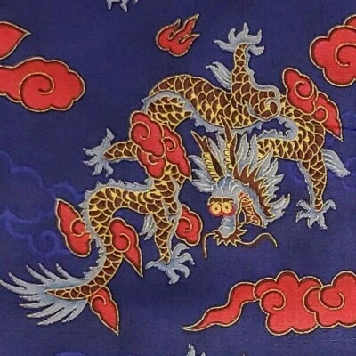 HOFFMAN INTERNATIONAL Blue DRAGON DRAGONS Fabric Red Metallic HOFFMAN INTL Cotton BY THE YARD