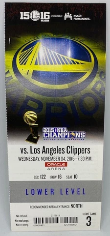 2015-16 Golden State Warriors MINT FULL SEASON TICKET Win #5 73 Win Season RARE Cover