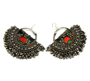 Par de Colgantes Kuchi Plata Tribal De Colección Media Luna Grande Cabeza de Danza Afgana Étnica - Imagen 1 de 3