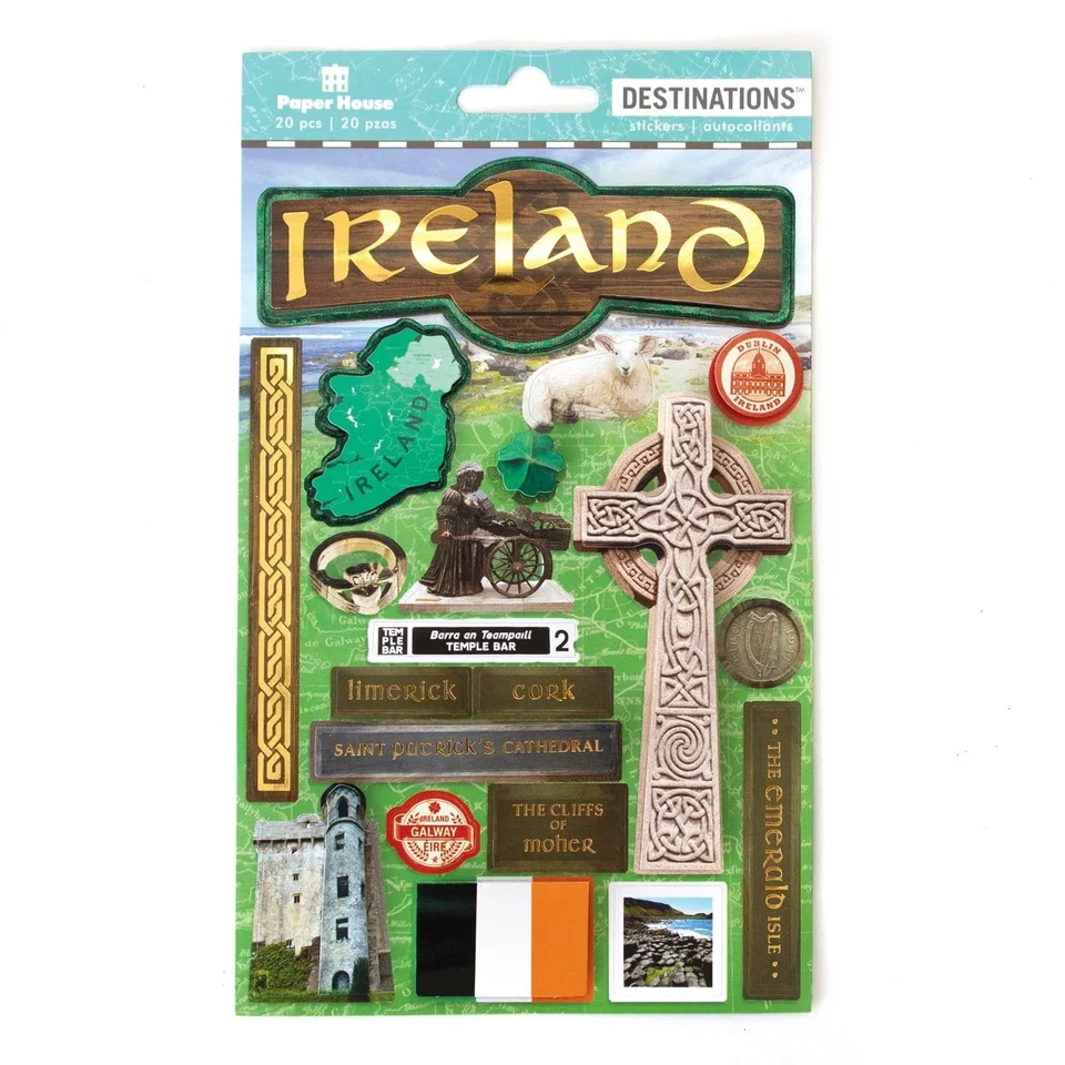 Ireland Irish  Vacation 3D Stickers Scrapbook Planner Travel Journal Crafts - Image 1 of 1