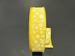 YELLOW LINEN/DAISIES, 1.5"X10 YD WIRED RIBBON - Picture 1 of 2