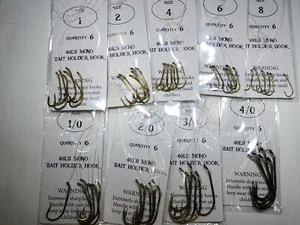 Snelled Baitholder Octopus hooks 6 per pack with a 12 inch leader sizes 8 to 4/0 - Picture 1 of 13