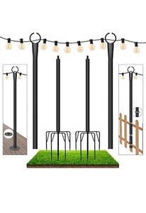 2Pack String Light Poles for Outside, 10FT Heavy Duty Pole & Bracket Kit - Picture 1 of 4