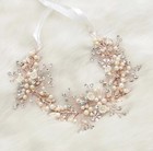 Bridal Bridesmaid Wedding Rose Gold Hair Vine Tiara Crystals Pearls Flower Leaf