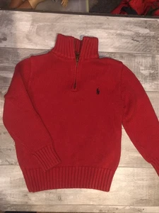 Suéter Polo Ralph Lauren 1/4 Cremallera Rojo, Niños Talla 5/6 Tejido Preppy Vacaciones de Navidad - Imagen 1 de 3