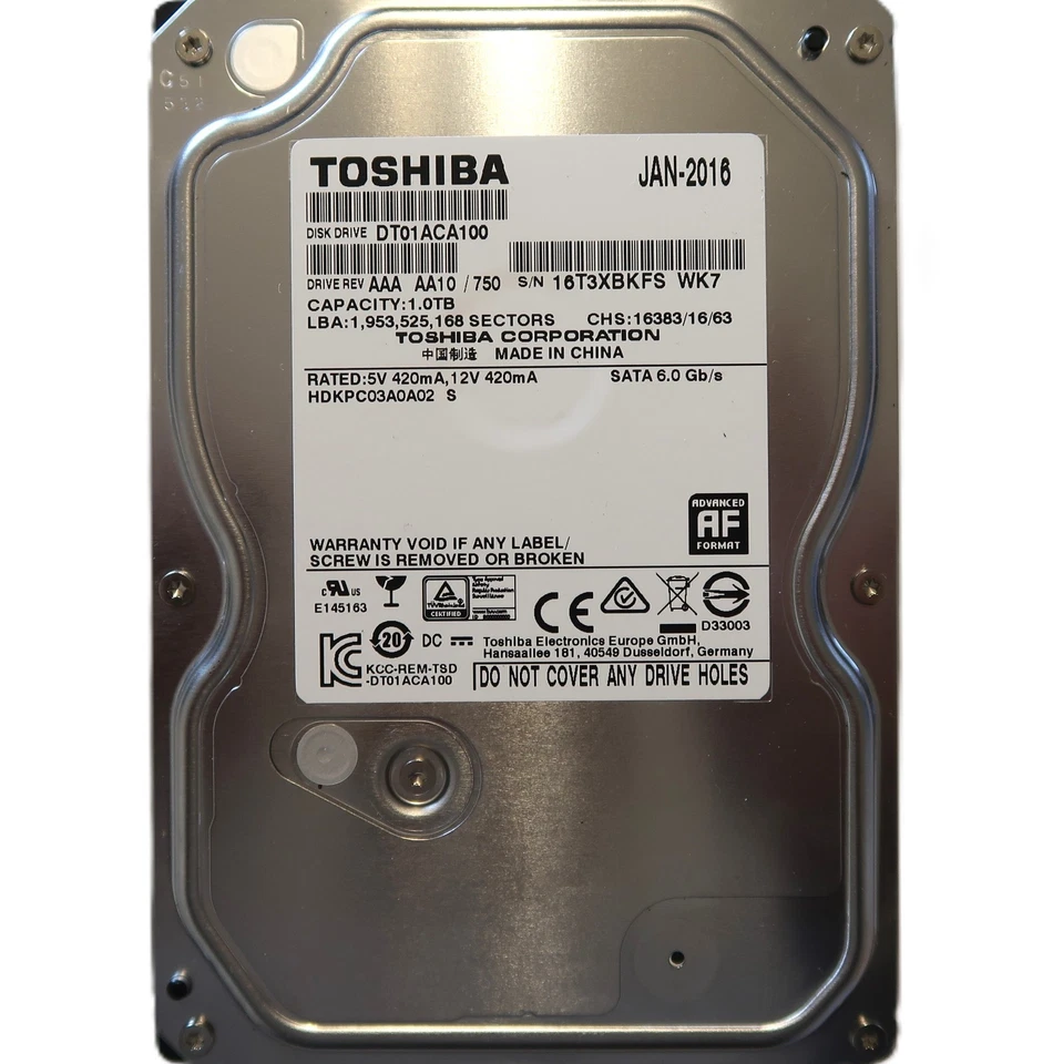 Toshiba DT01ACA100 HDKPC03A0A02 S AAA AA10/750 China 3.5" 1.0TB Sata FEB/2014 - Image 1 of 1