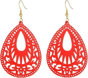 Böhmische rote Holz Ohrringe Damen Handarbeit Natur Retro Träne - Bild 1 von 1