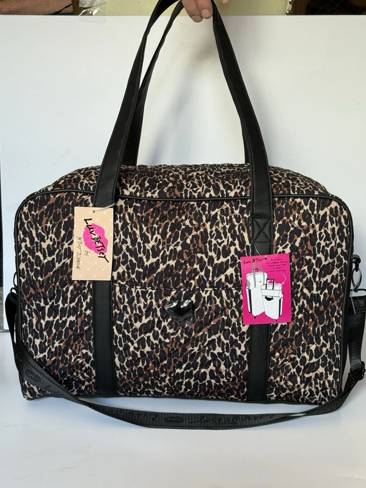 NUEVO CON ETIQUETAS BETSEY JOHNSON Bolso de Lona Acolchado Fin de Semana Fabuloso Estampado de Leopardo LBKRUSH Foto 1 de 4