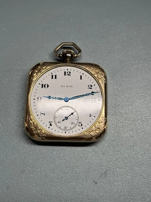RUNNING Unique Square Case Elgin 12s Grade 477 Pocket Watch, 20 Year Gold Plate - Image 1 of 4