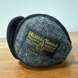 Harris Tweed Earmuffs Unisex Rare Model Gold Logo Grey - Picture 1 of 6