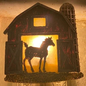 Vintage Acrylic Stained Glass Look Night Light Horse in Barn Farm Plug In Tested - Picture 1 of 10