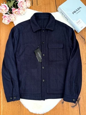 Massimo Dutti Limited Ed Wool Overshirt Striped Jacket Pocket Blue Mens size XL - Image 1 of 4