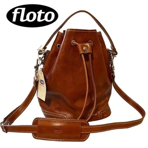 Floto Leather Satchel Crossbody Bucket Bag Ciabatta Made in Italy NWT Brown - Picture 1 of 16