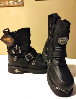 NEW Harley-Davidson Men's 8.5 M Distortion Skull Metal Motorycle Boots D94167 - Image 1 of 4