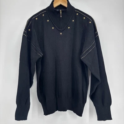 Suéter Meister De Colección Mezcla de Lana Negro Cremallera Esquí Estrella Dorada Pullover Mujeres L Años 80 Foto 1 de 4