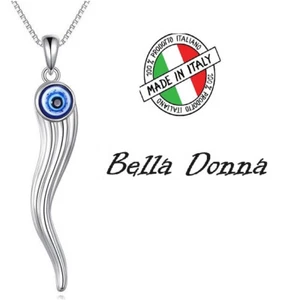 Italian Cornicello Horn w/ Evil Eye 925 Sterling Silver 1.75 inch Chain 18.0 in - Picture 1 of 9