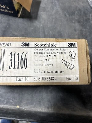 3M ,31166, SCOTCHLOK COPPER COMPRESSION BARREL LUGS 2 HOLE 500 KCMIL  Box Of 10 - Image 1 of 4