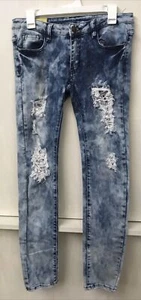 Machine Skinny Jeans Distressed Embellished Jewels Acid Wash Blue Womens Size 11 - Picture 1 of 9
