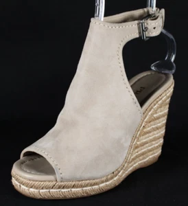 Sandalias de tacón alto con cuña alpargata de gamuza beige piedra PRADA 38,5 - Imagen 1 de 21