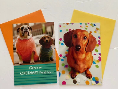Set Of 2 Cards Bulldog Dachshund Dog Friendship Congratulations Greeting Cards - Image 1 of 4