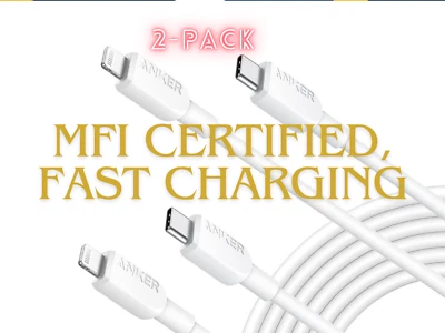 2 件装 Anker USB C 转 Lightning 电缆 快速充电 10 英尺 MFi 认证 4 iPhone — 第 1/4 张图片