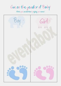 Baby Shower Guess The Gender Party Game - A4 Card 250GSM - PERSONALISED - Picture 1 of 1