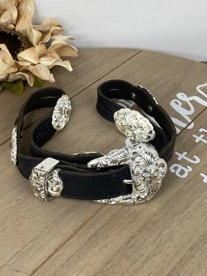 Nocona WOMEN’S BLACK  LEATHER Concho Flower Bling STUDDED BELT Size 28 (SMALL) - Image 1 of 4
