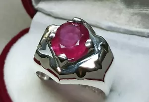Natural 5 Carat Deep Red Ruby Mens Ring Sterling Silver 925 Handmade Yaqoot Ring - Picture 1 of 12