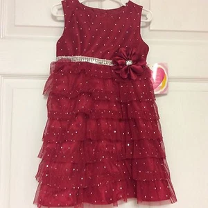 Youngland Girls Dress Size 4 Red Silver Formal, Dressy Polka Dot Sparkles New 29 - Picture 1 of 6